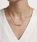 925 Sterling Silver Rose Gold CZ Heartbeat Heart  ECG Pendant Necklace Set for Women