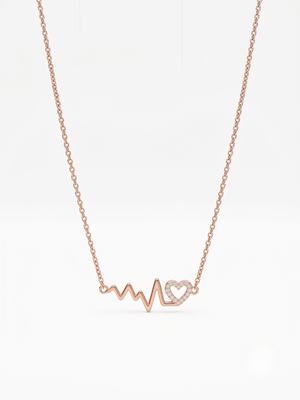 925 Sterling Silver Rose Gold CZ Heartbeat Heart  ECG Pendant Necklace Set for Women 2