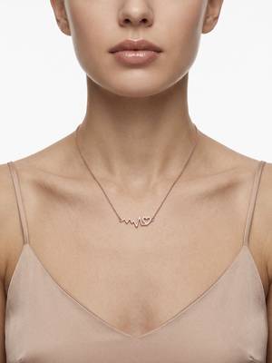 925 Sterling Silver Rose Gold CZ Heartbeat Heart  ECG Pendant Necklace Set for Women 3