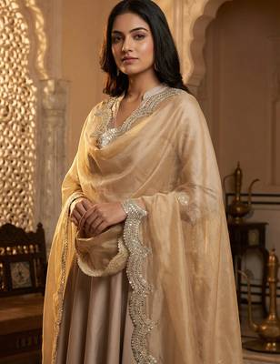 Dyed orgenza dupatta with sequance lace 1