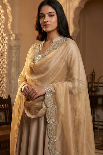 Dyed orgenza dupatta with sequance lace