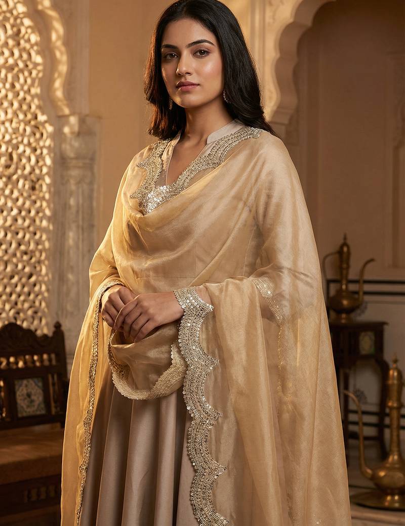 Dyed orgenza dupatta with sequance lace