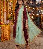Dyed orgenza dupatta with sequance lace