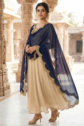 Dyed orgenza dupatta with sequance lace