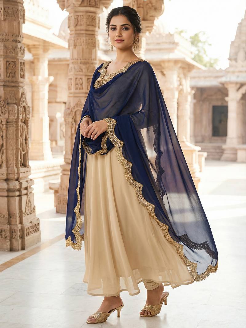Dyed orgenza dupatta with sequance lace