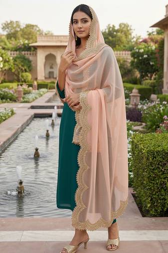 Dyed orgenza dupatta with sequance lace