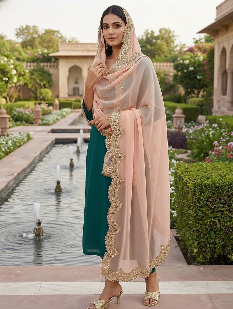 Dyed orgenza dupatta with sequance lace