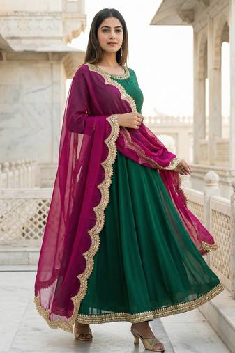 Dyed orgenza dupatta with sequance lace