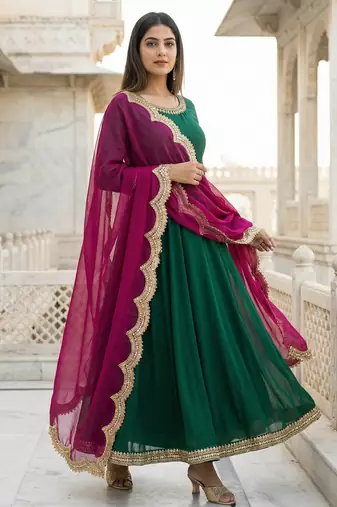 Dyed orgenza dupatta with sequance lace