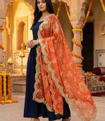 Floral orgenza dupatta with sequance lace