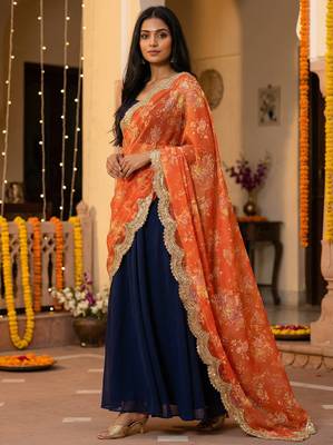 Floral orgenza dupatta with sequance lace 2