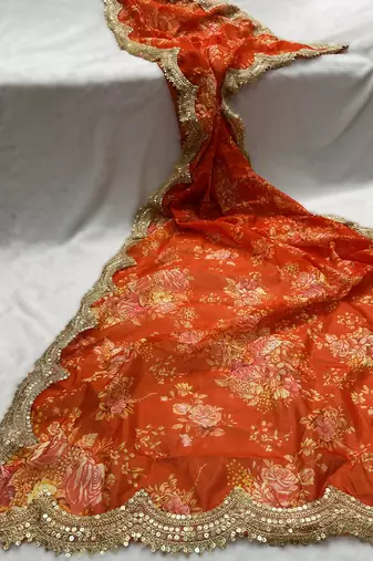 Floral orgenza dupatta with sequance lace