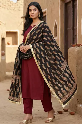 Ajarkh maslin cotton print dupatta