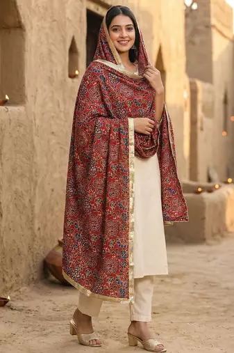 Ajarkh maslin cotton print dupatta
