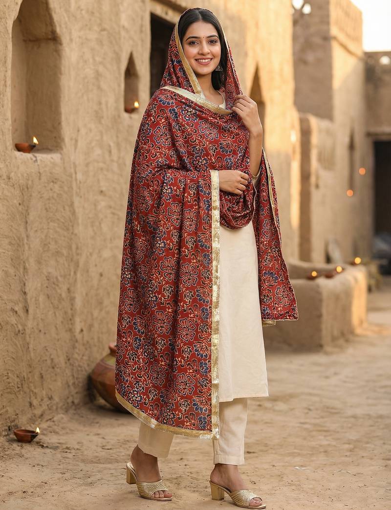 Ajarkh maslin cotton print dupatta