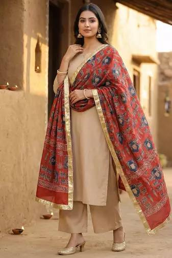 Ajarkh maslin cotton print dupatta