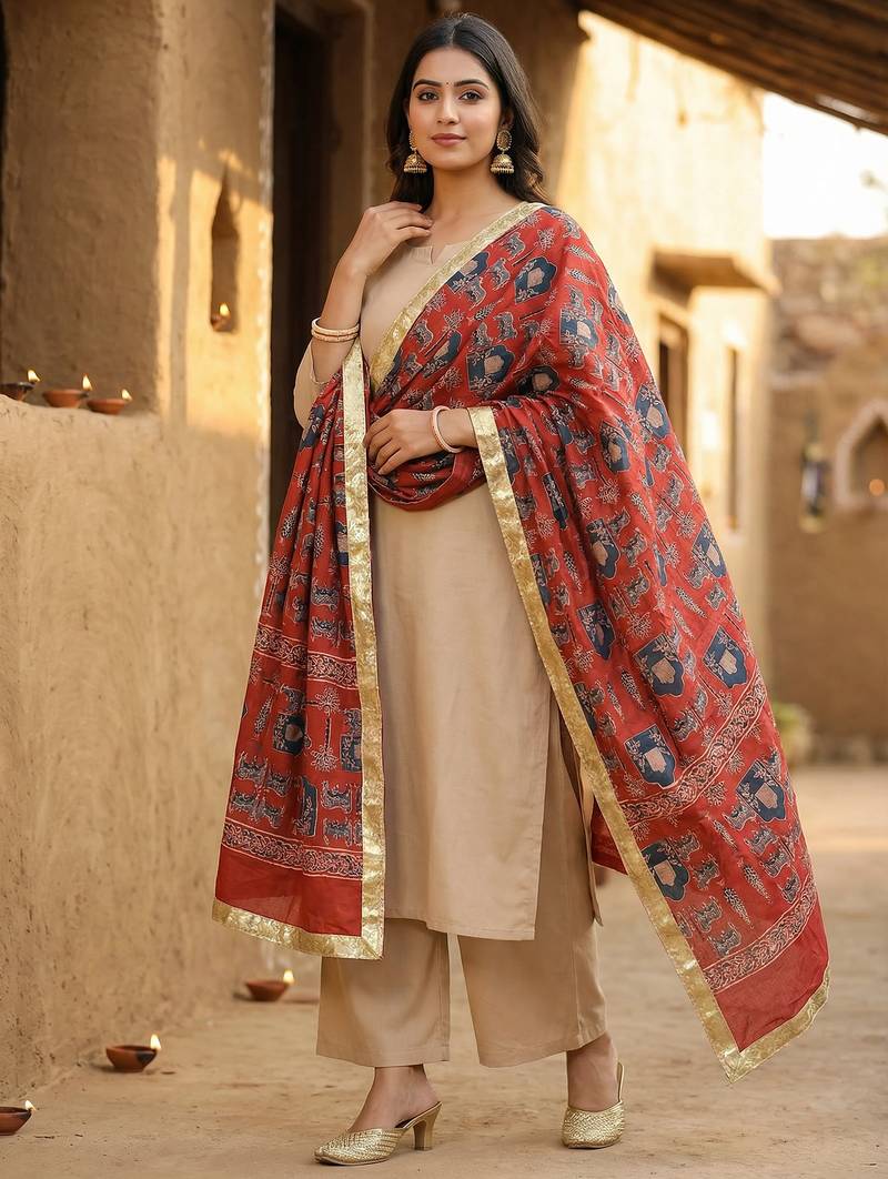 Ajarkh maslin cotton print dupatta