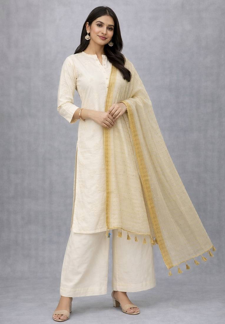 Dyed crochet work orgenza dupatta