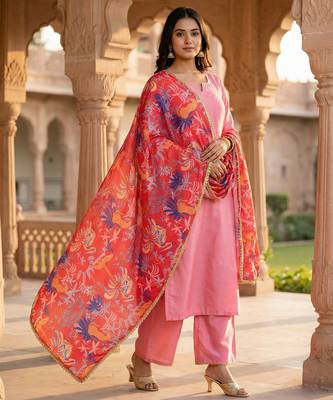Printed georgette silk multi sequnce lace work dupatta 1