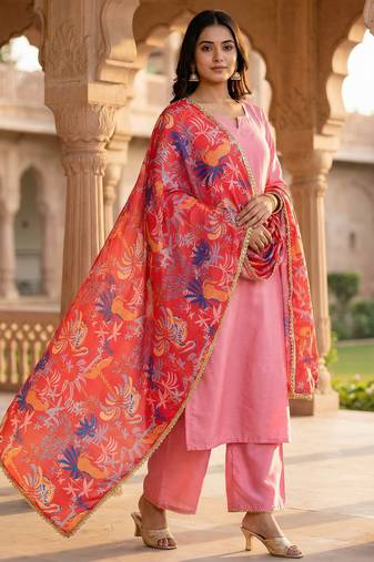 Printed georgette silk multi sequnce lace work dupatta