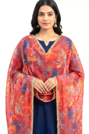 Printed georgette silk multi sequnce lace work dupatta