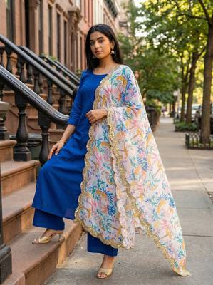Printed georgette silk multi sequnce lace work dupatta 1