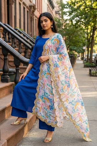 Printed georgette silk multi sequnce lace work dupatta