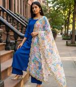 Printed georgette silk multi sequnce lace work dupatta