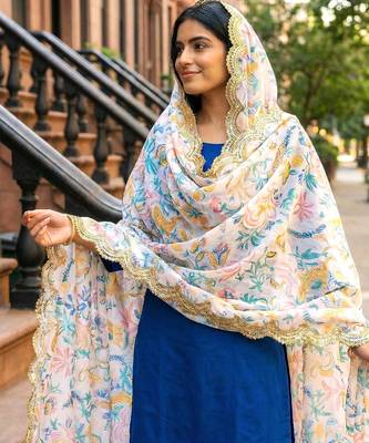 Printed georgette silk multi sequnce lace work dupatta 2