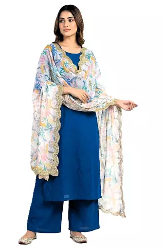 Printed georgette silk multi sequnce lace work dupatta