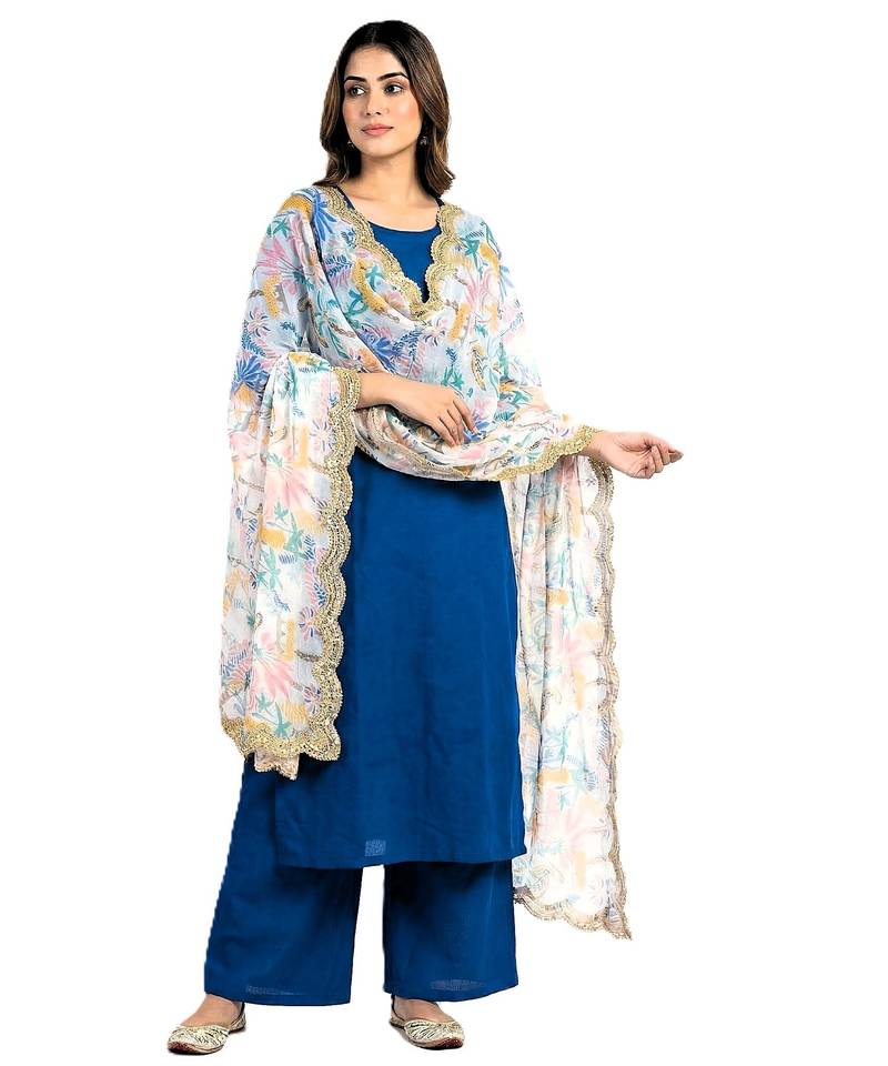 Printed georgette silk multi sequnce lace work dupatta