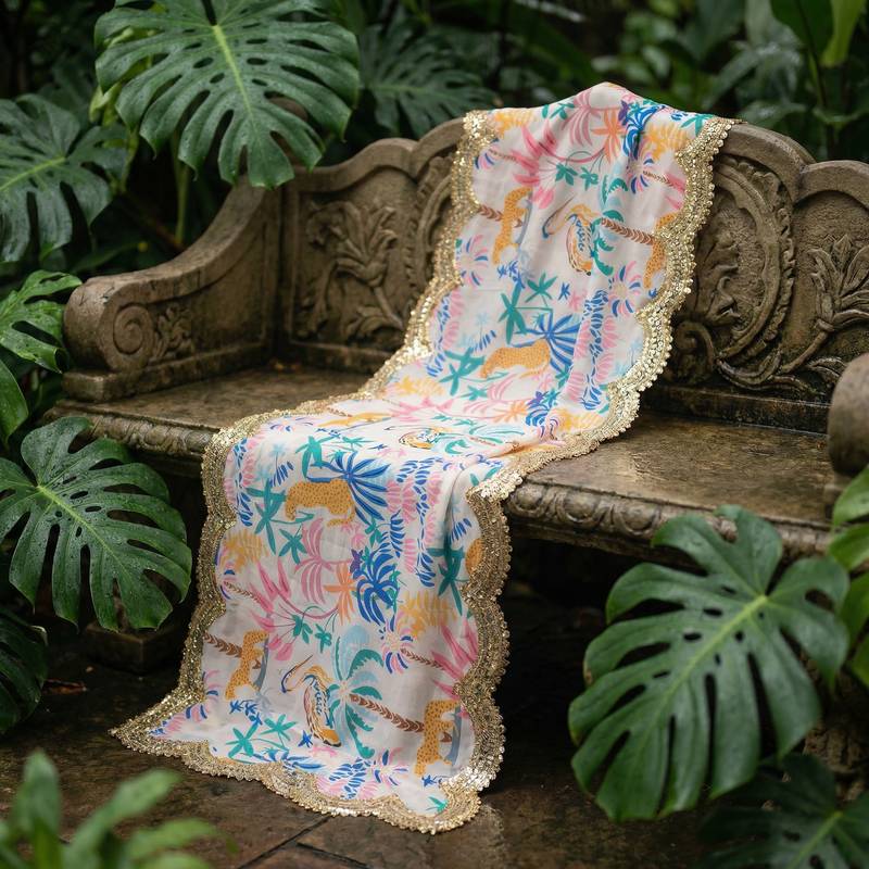 Printed georgette silk multi sequnce lace work dupatta