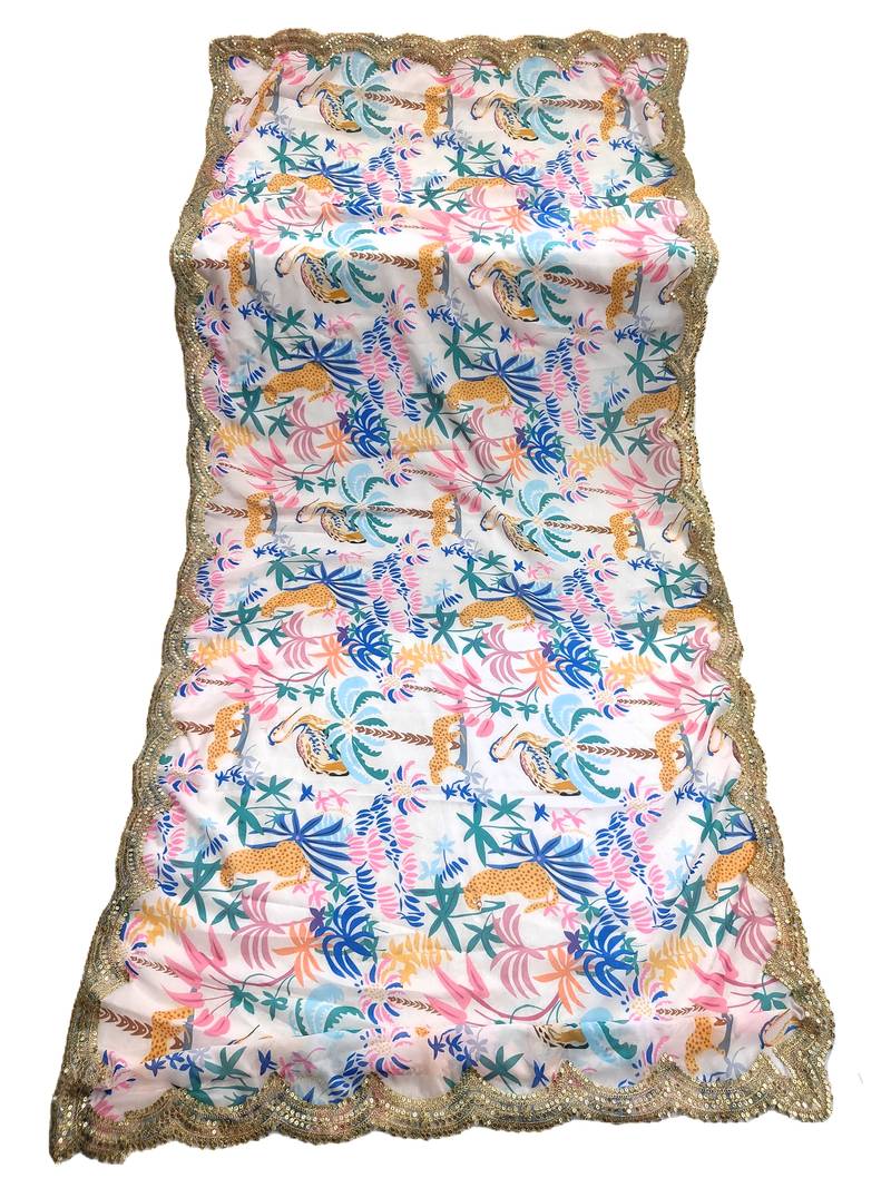 Printed georgette silk multi sequnce lace work dupatta