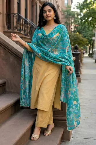 Printed georgette silk multi sequnce lace work dupatta