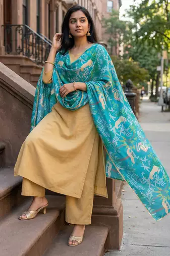 Printed georgette silk multi sequnce lace work dupatta