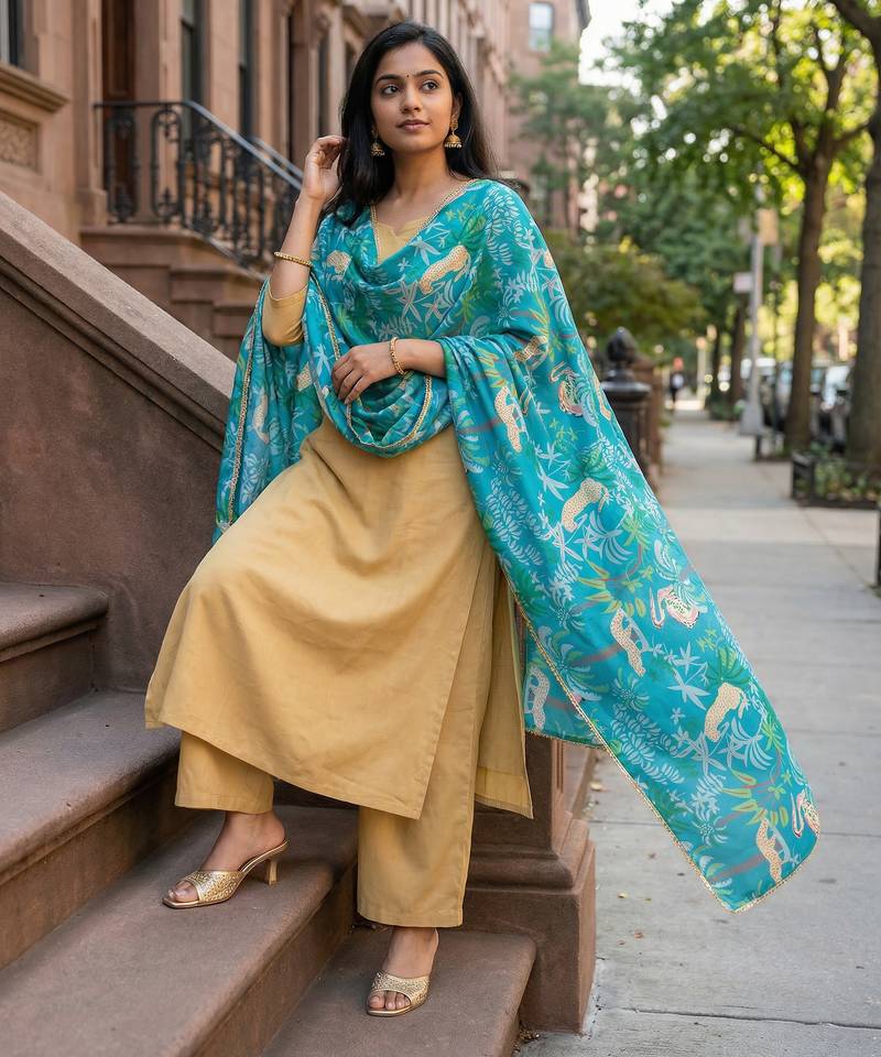 Printed georgette silk multi sequnce lace work dupatta