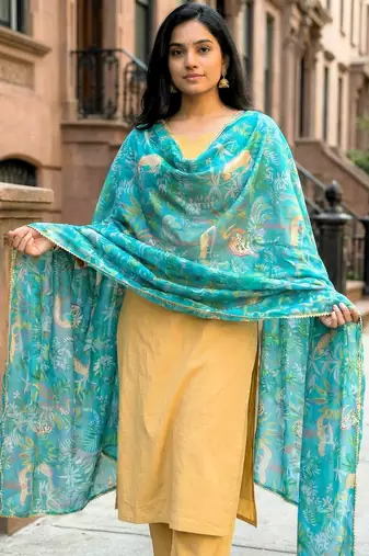 Printed georgette silk multi sequnce lace work dupatta