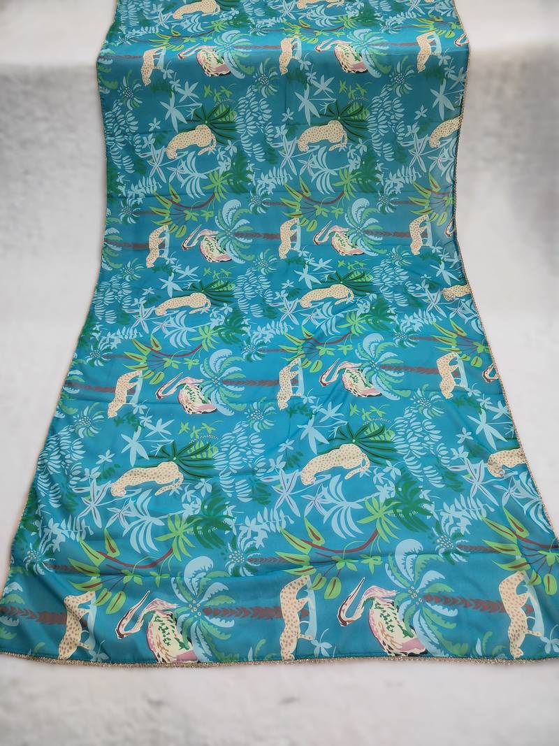 Printed georgette silk multi sequnce lace work dupatta