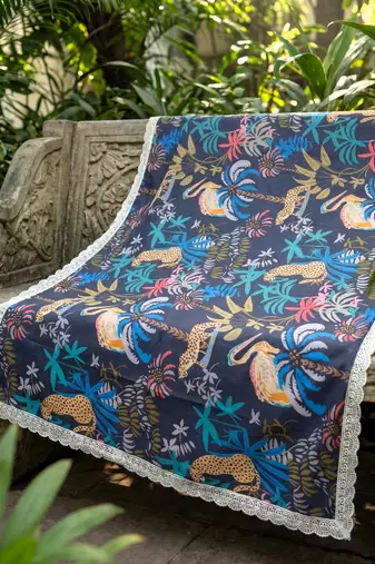 Printed georgette silk multi sequnce lace work dupatta
