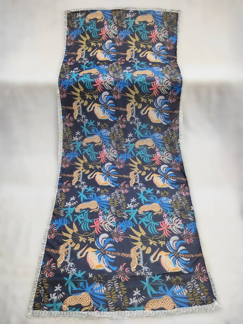 Printed georgette silk multi sequnce lace work dupatta
