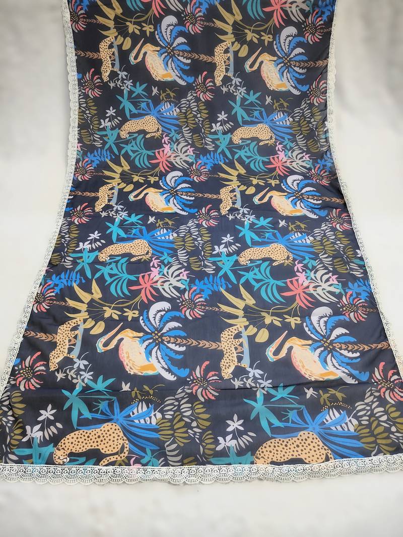 Printed georgette silk multi sequnce lace work dupatta