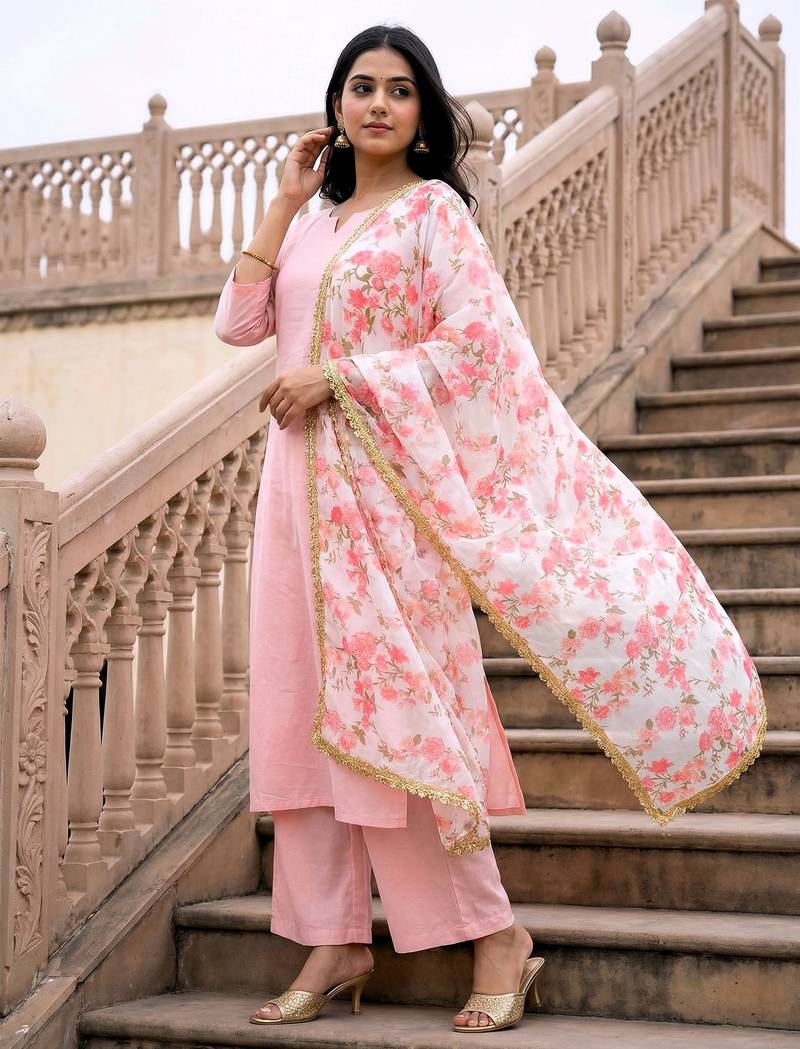 Printed georgette silk multi sequnce lace work dupatta