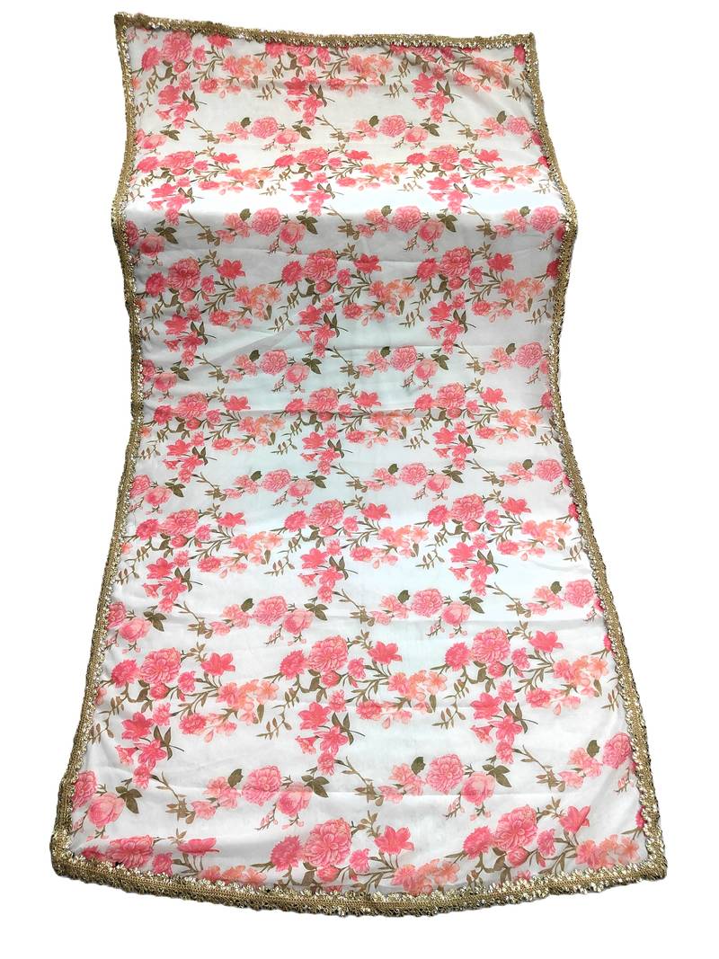Printed georgette silk multi sequnce lace work dupatta