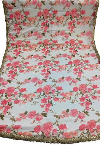 Printed georgette silk multi sequnce lace work dupatta