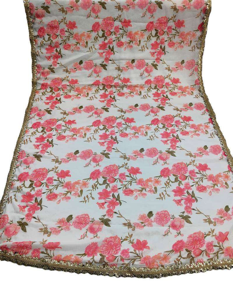 Printed georgette silk multi sequnce lace work dupatta