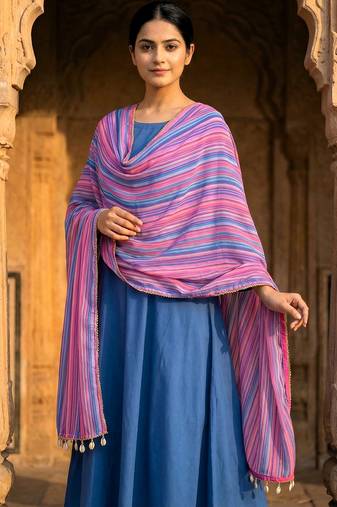 Printed georgette silk multi sequnce lace work dupatta