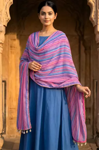 Printed georgette silk multi sequnce lace work dupatta