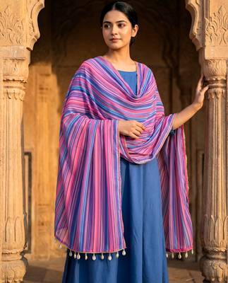 Printed georgette silk multi sequnce lace work dupatta 2