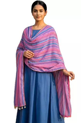 Printed georgette silk multi sequnce lace work dupatta