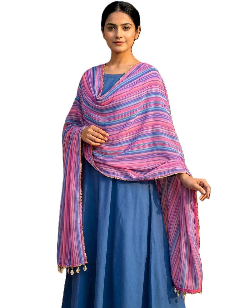 Printed georgette silk multi sequnce lace work dupatta